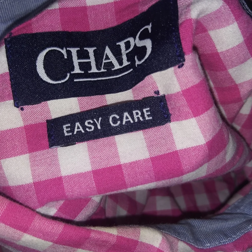 CHAPS Pink & White Buttons Gingham Long Sleeves Shirt XL Easy Care - Picture 6 of 11